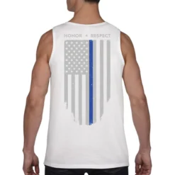 Men's Thin Blue Line Honor & Respect Tank #TBL-TANK-C -Deals Classy Mania Store Back white thin blue line flag model