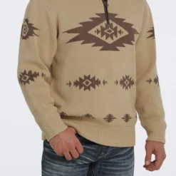 Men's Cinch 1/4 Zip Aztec Print Pullover Sweater #MWK1560002KHA -Deals Classy Mania Store f805717026f85319e9675f45e52d82ba