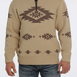 Deals Classy Mania Store 14 Men's Cinch 1/4 Zip Aztec Print Pullover Sweater #MWK1560002KHA